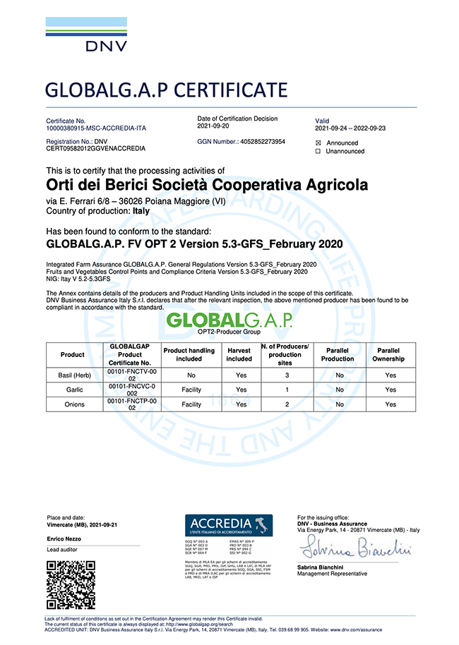 Certificazione Global G.A.P.