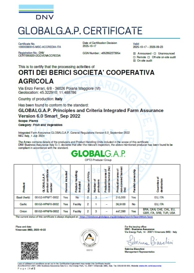 Certificazione Global G.A.P.