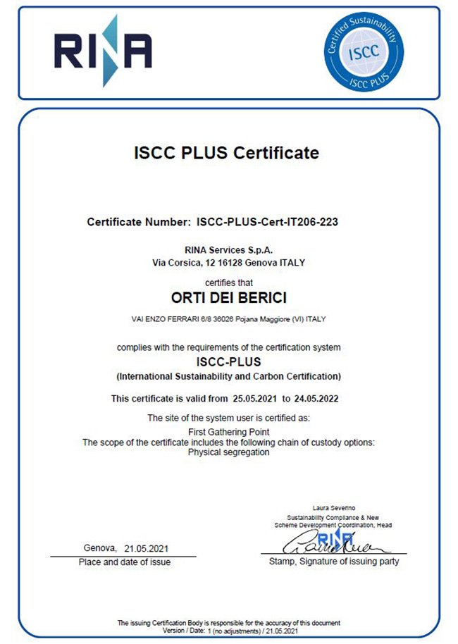 Certificazione ISCC Plus